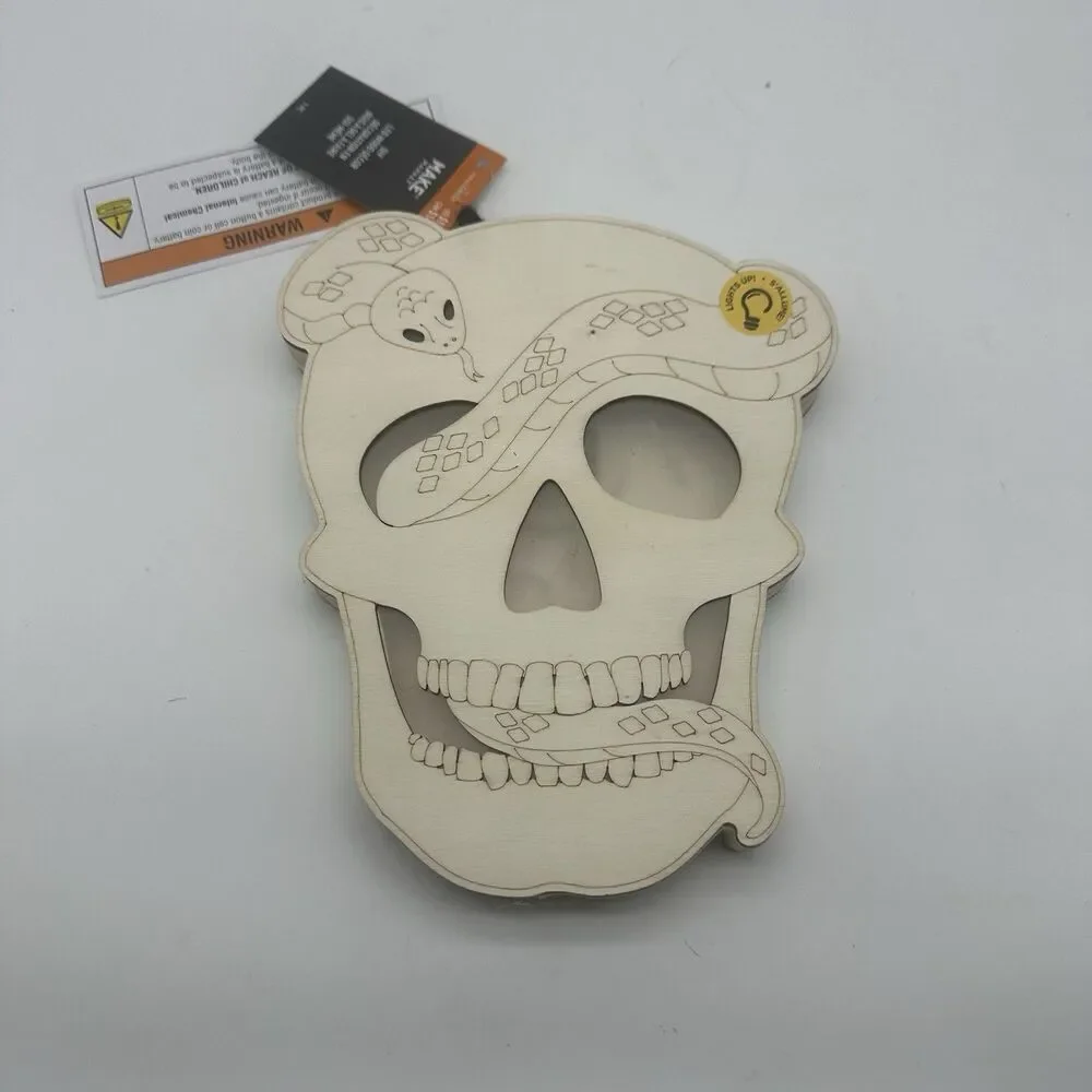 Make Market Halloween DIY Light Up Wood Skull Craft Unfinished Snake Pre-Lit
